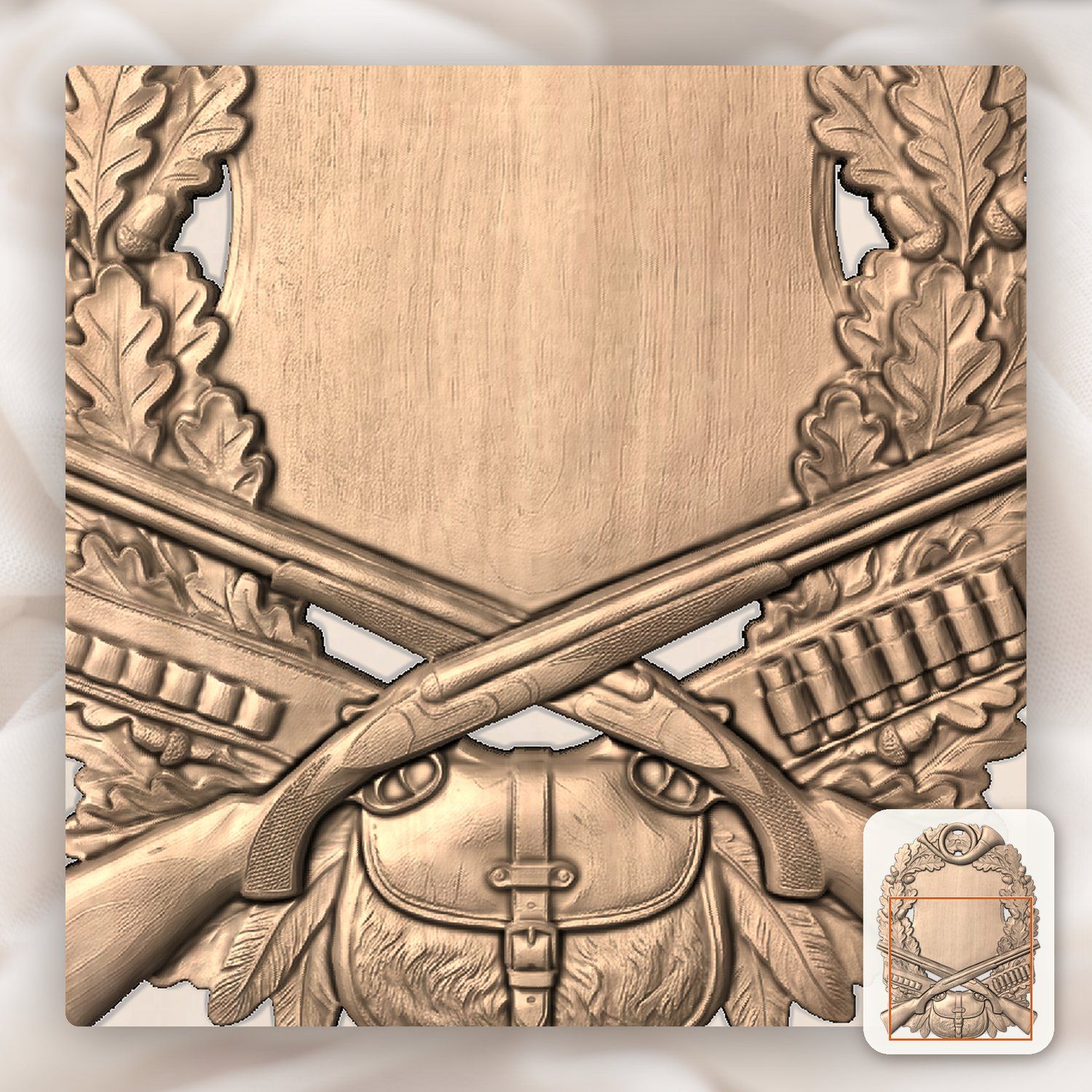 Hunting Horn Shotgun Trophy Shield Full Hunt CNC Relief STL bas-relief STL — view 6