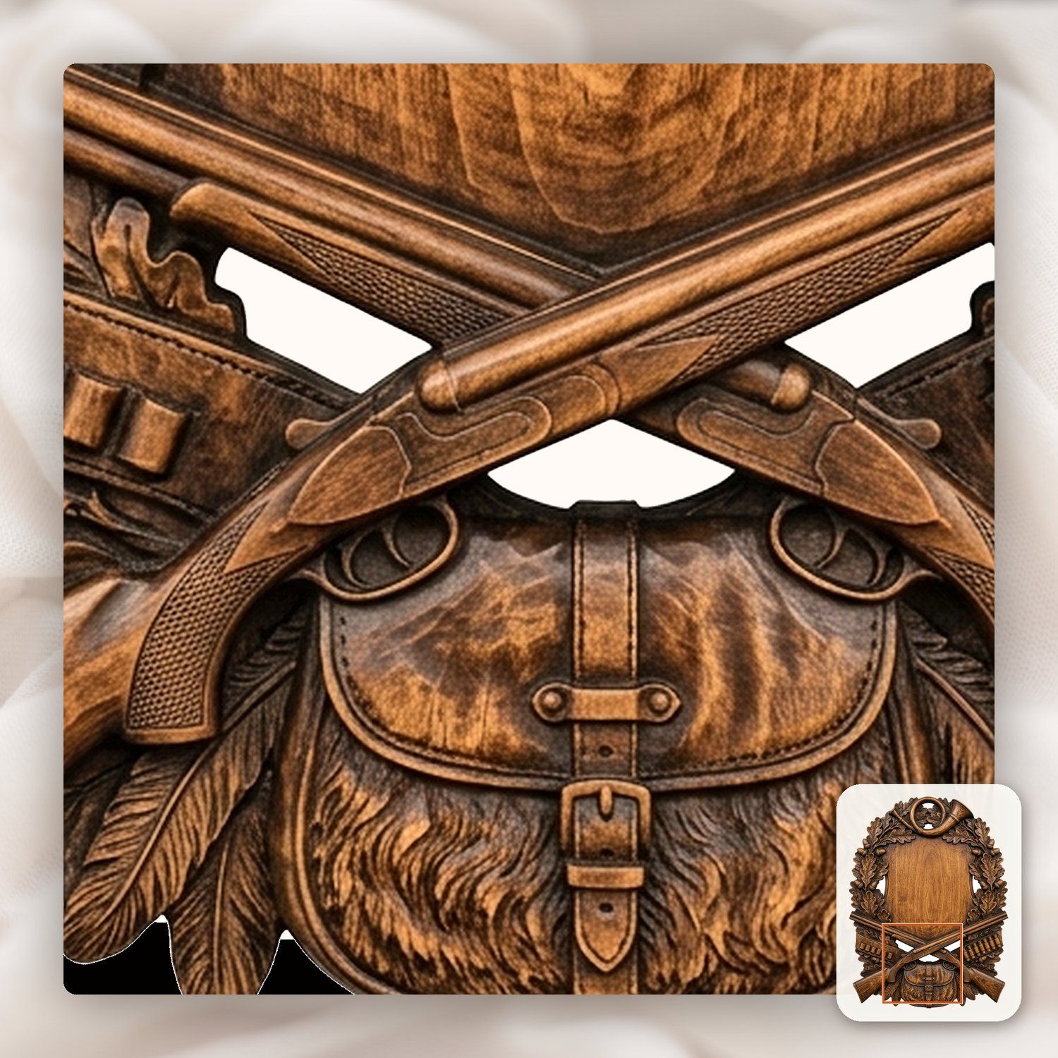 Hunting Horn Shotgun Trophy Shield Full Hunt CNC Relief STL bas-relief STL — view 10