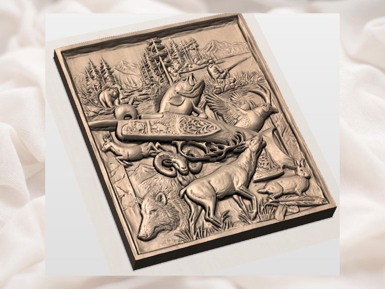Hunter's Wilderness Collage Relief with Deer, Bear and Pheasant STL bas-relief STL — view 2