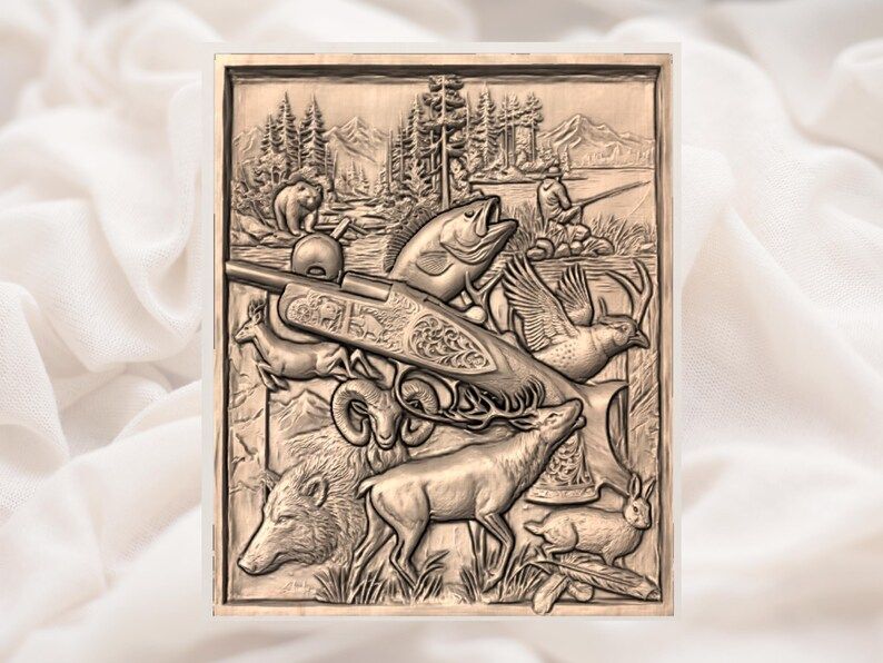 Hunter's Wilderness Collage Relief with Deer, Bear and Pheasant STL bas-relief STL — view 3