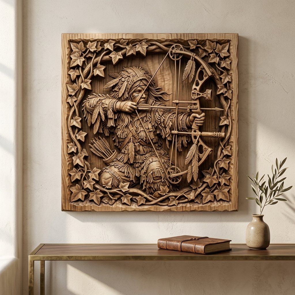 Huntress Archer Wall Art Panel bas-relief STL — view 3