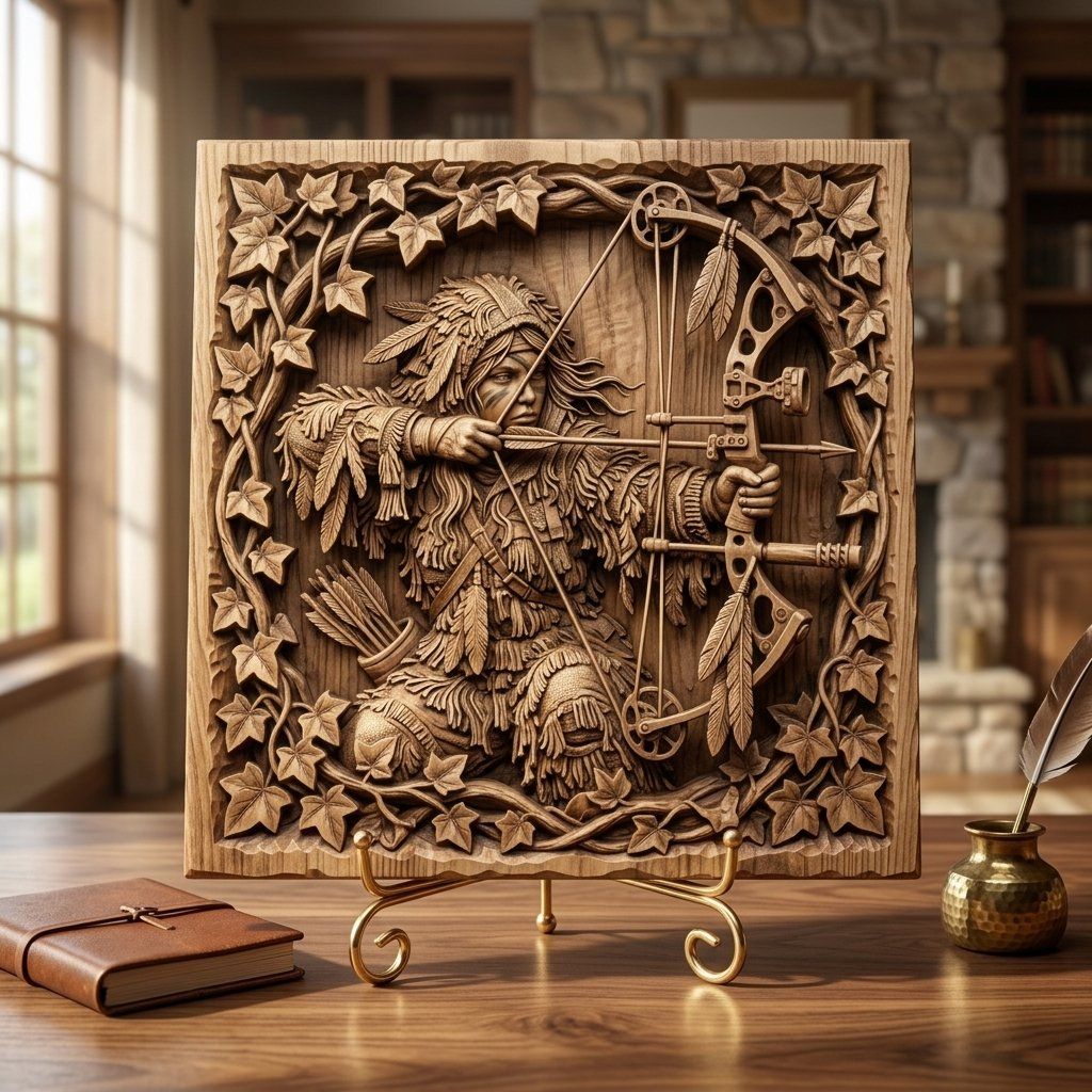 Huntress Archer Wall Art Panel bas-relief STL — view 4