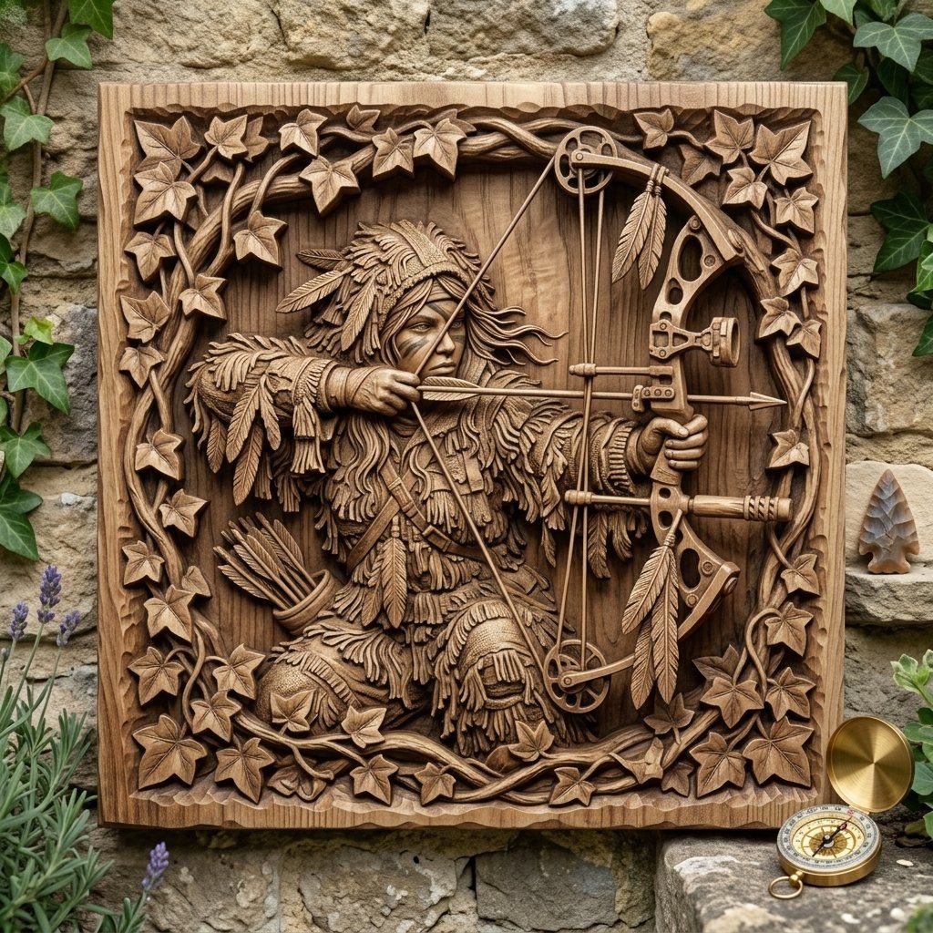 Huntress Archer Wall Art Panel bas-relief STL — view 5