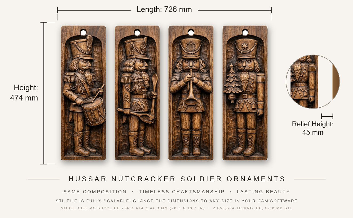 Hussar Nutcracker Soldier Ornaments CNC Relief STL bas-relief STL — view 15