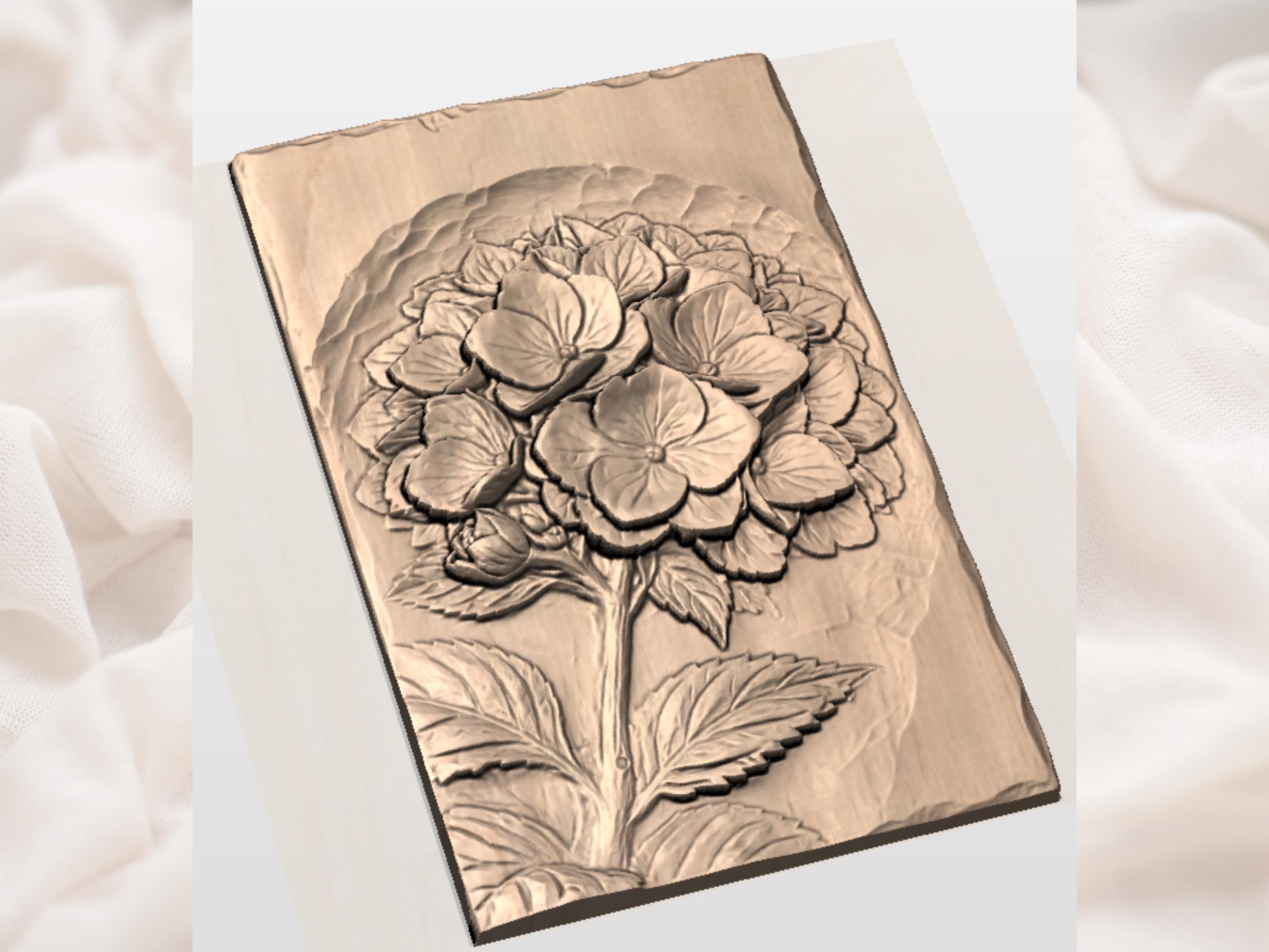 Blooming Hydrangea Cluster Bas-Relief STL for CNC Carving bas-relief STL — view 2