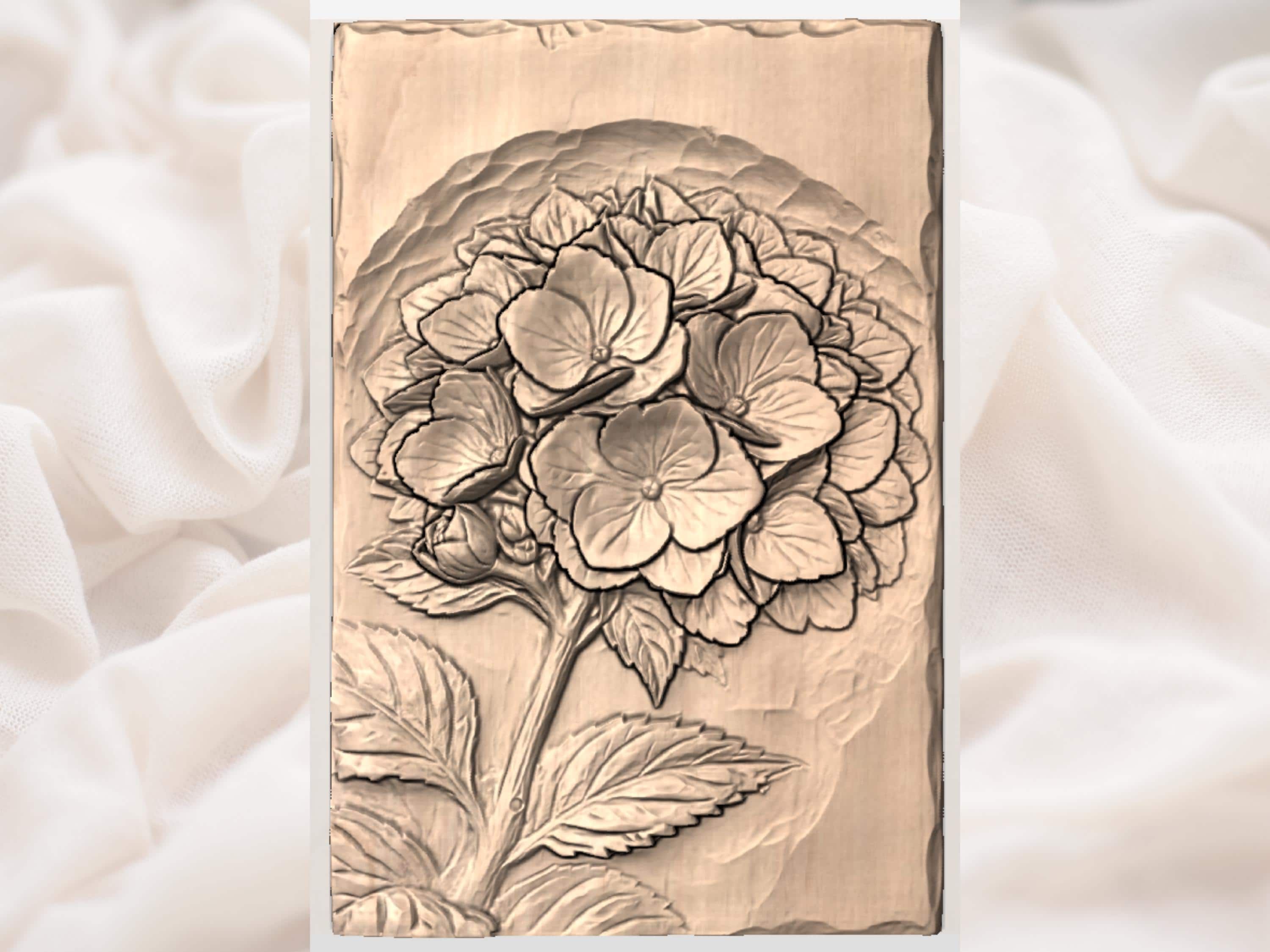 Blooming Hydrangea Cluster Bas-Relief STL for CNC Carving bas-relief STL — view 3