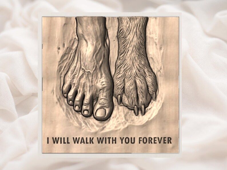 Human Foot and Dog Paw Memorial Relief, Walk With You Forever bas-relief STL — view 2