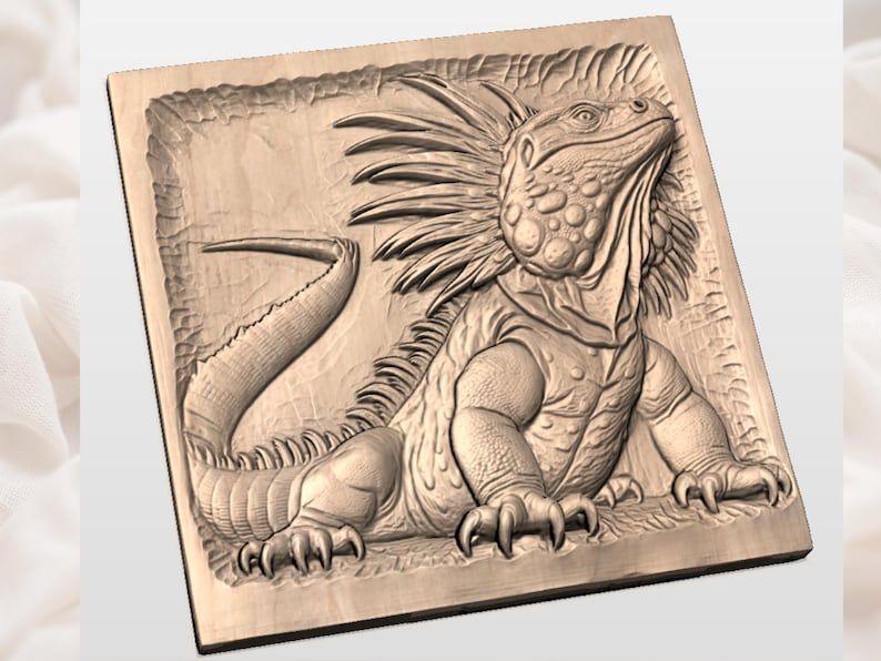 Spiky Iguana Bas-Relief STL, Full-Body Lizard CNC Carving bas-relief STL — view 2
