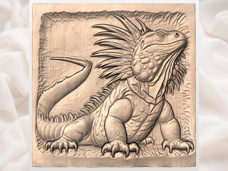 Spiky Iguana Bas-Relief STL, Full-Body Lizard CNC Carving bas-relief STL — view 3
