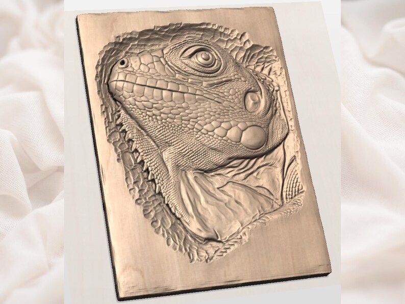 Iguana Head Bas-Relief STL for CNC and 3D Printing bas-relief STL — view 2