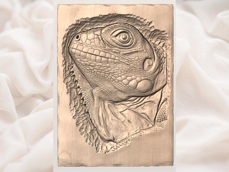 Iguana Head Bas-Relief STL for CNC and 3D Printing bas-relief STL — view 3