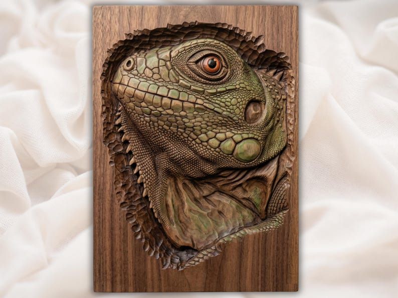 Iguana Head Bas-Relief STL for CNC and 3D Printing bas-relief STL design