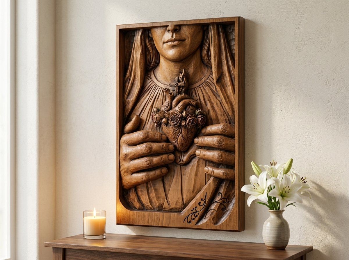 Immaculate Heart Mary CNC Relief STL bas-relief STL — view 13