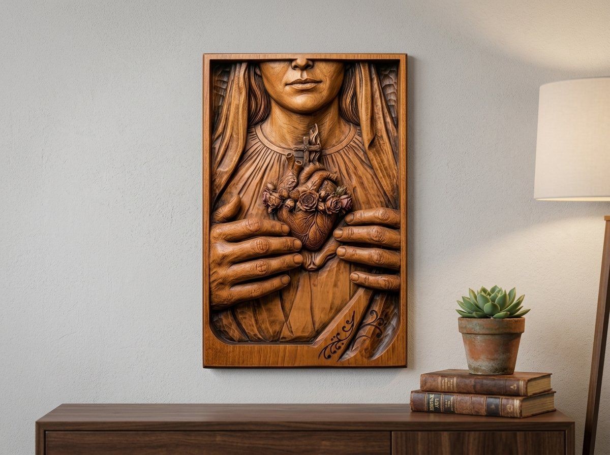 Immaculate Heart Mary CNC Relief STL bas-relief STL — view 14