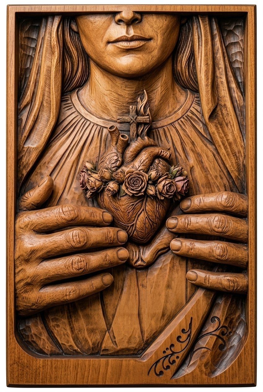 Immaculate Heart Mary CNC Relief STL bas-relief STL — view 4
