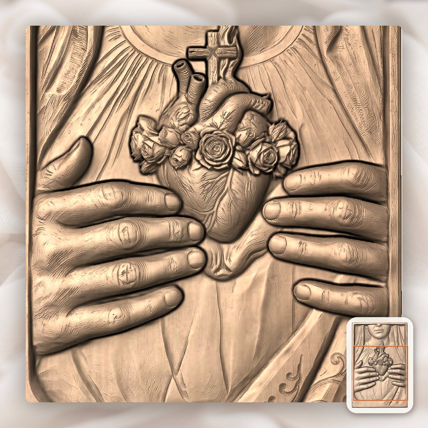 Immaculate Heart Mary CNC Relief STL bas-relief STL — view 8
