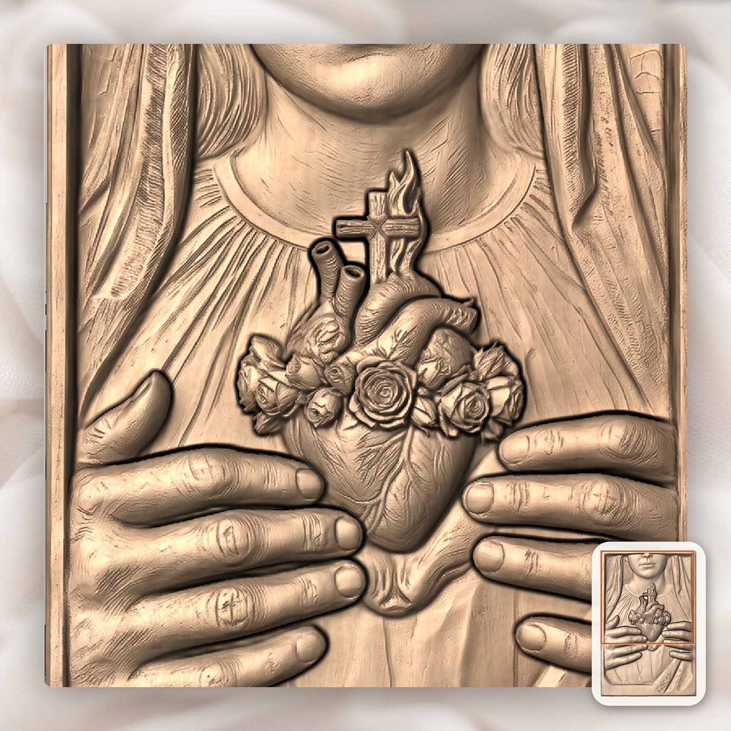 Immaculate Heart Mary CNC Relief STL bas-relief STL — view 10