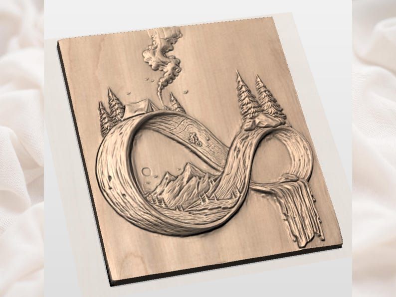 Infinity Loop Mountain Landscape with Waterfall STL Relief bas-relief STL — view 2