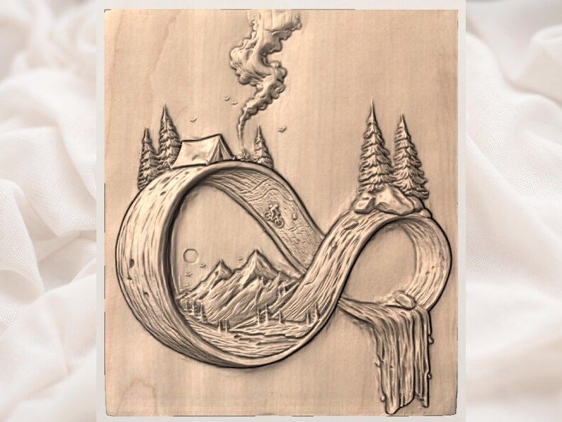 Infinity Loop Mountain Landscape with Waterfall STL Relief bas-relief STL — view 3