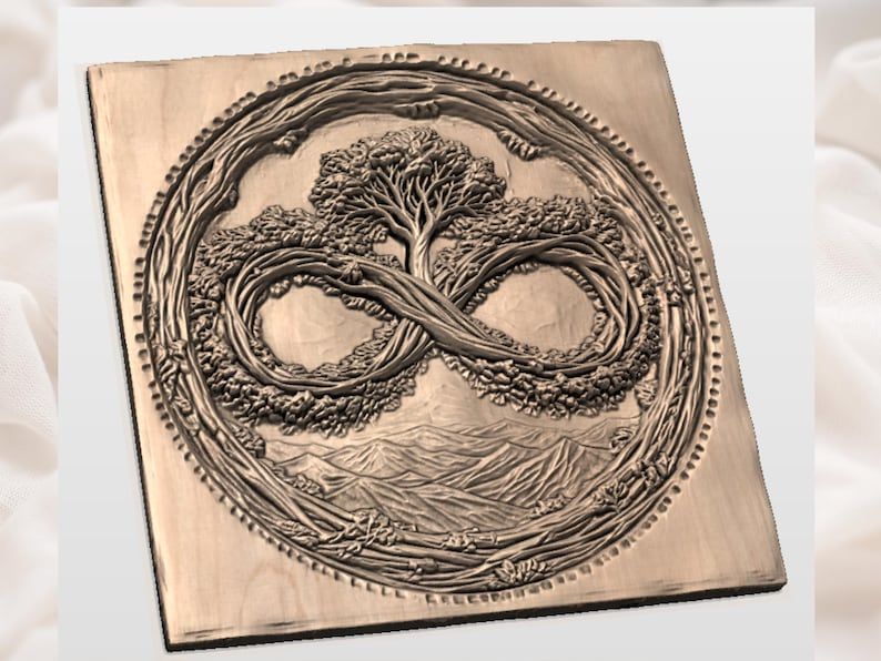 Infinity Tree of Life Round Relief with Mountains and Vines bas-relief STL — view 2
