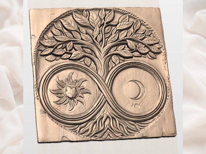 Tree of Life Infinity Relief with Sun and Moon Medallions STL bas-relief STL — view 2