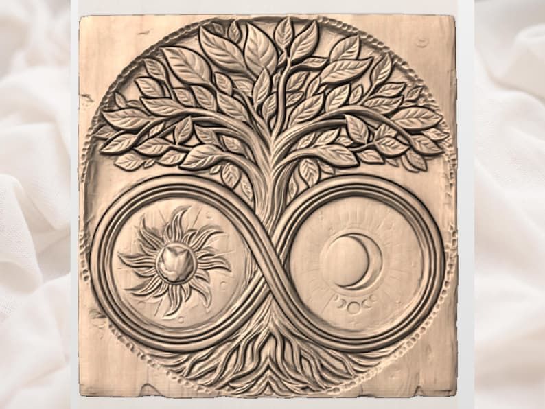 Tree of Life Infinity Relief with Sun and Moon Medallions STL bas-relief STL — view 3