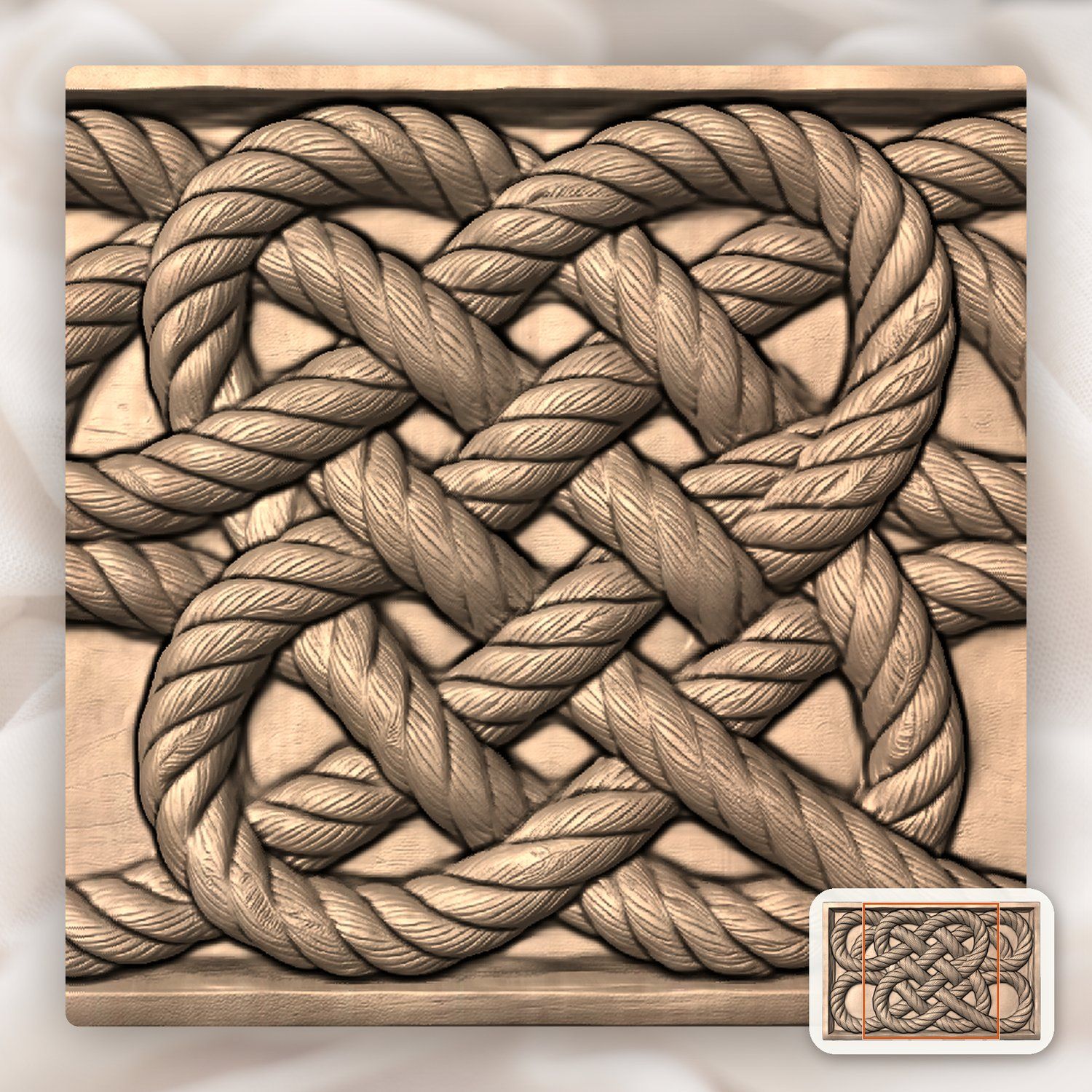 Interlaced Nautical Rope Square Knot CNC Relief STL bas-relief STL — view 6