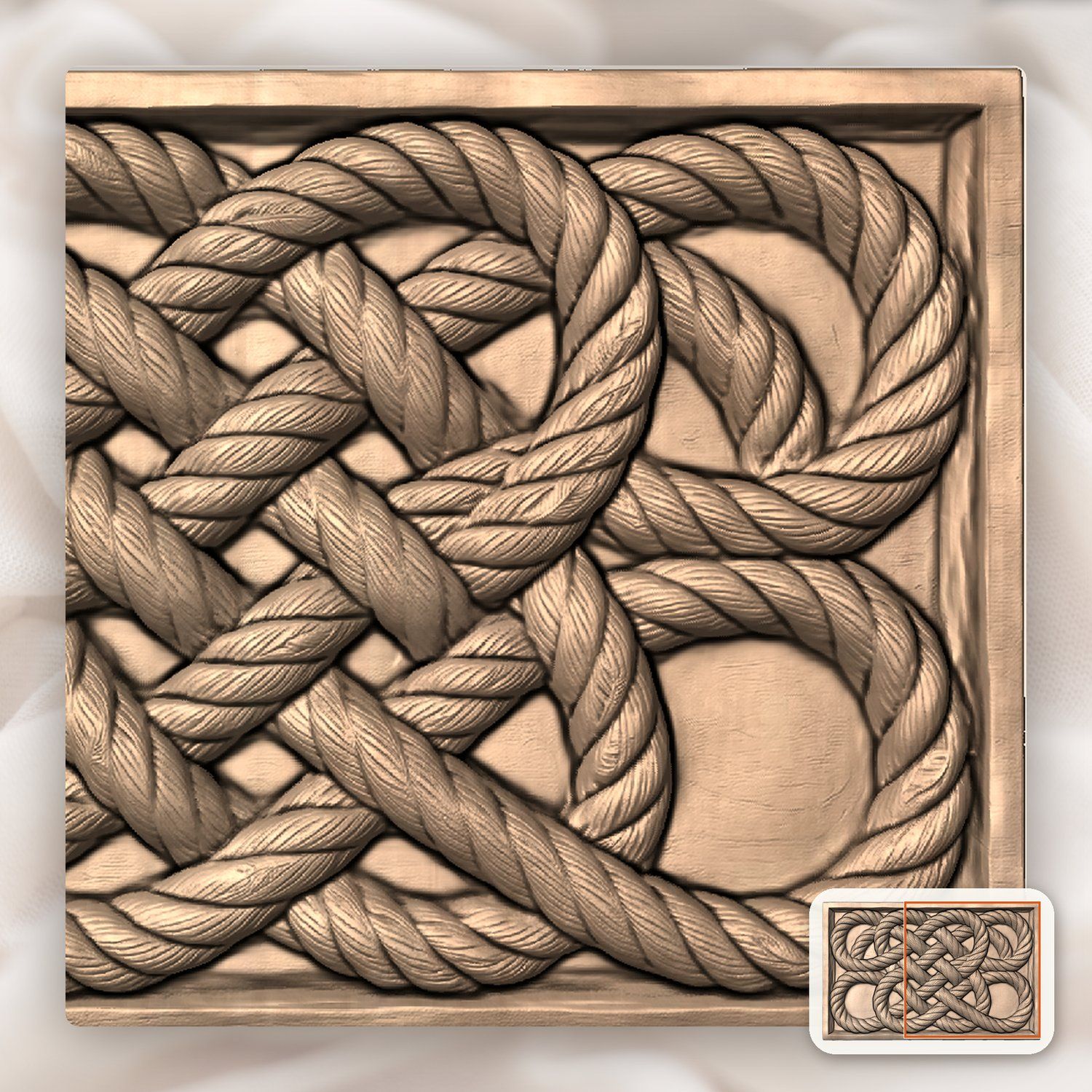 Interlaced Nautical Rope Square Knot CNC Relief STL bas-relief STL — view 8