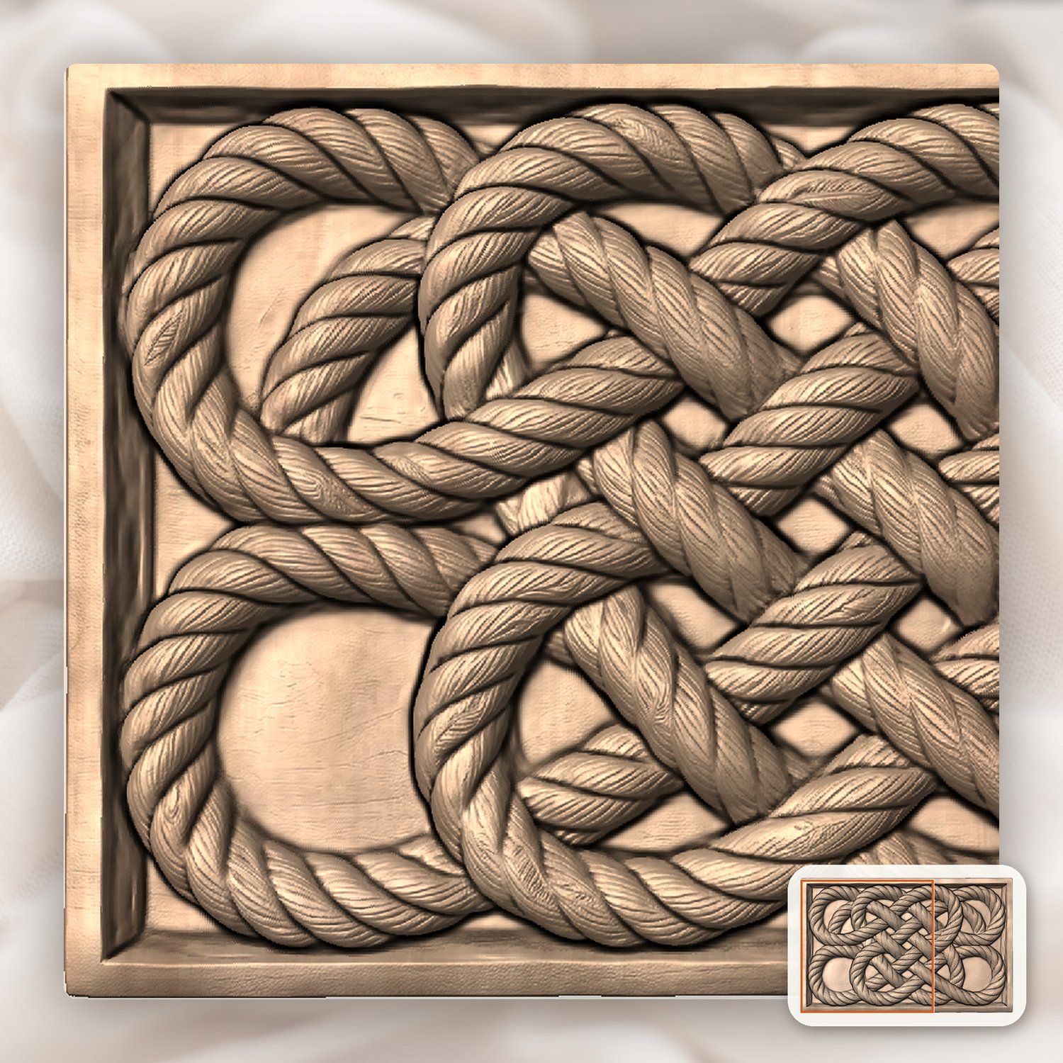 Interlaced Nautical Rope Square Knot CNC Relief STL bas-relief STL — view 9