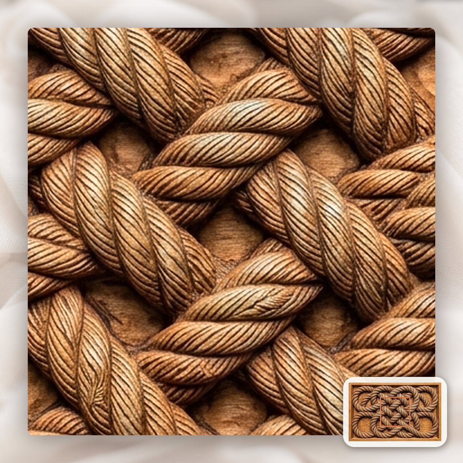 Interlaced Nautical Rope Square Knot CNC Relief STL bas-relief STL — view 10