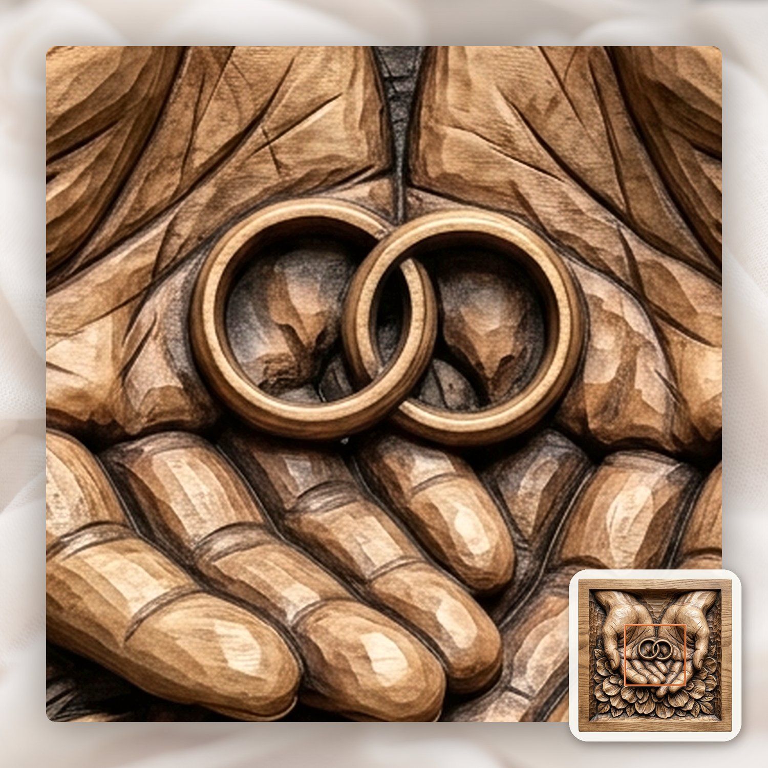Interlocking Wedding Rings Union Hands CNC Relief STL bas-relief STL — view 12