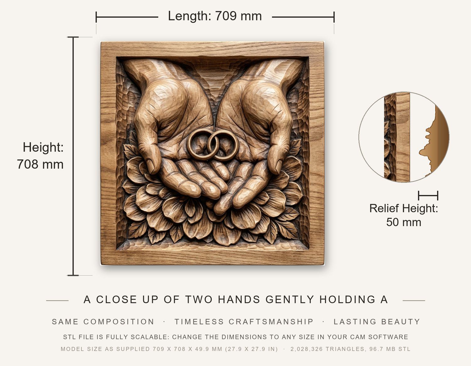 Interlocking Wedding Rings Union Hands CNC Relief STL bas-relief STL — view 3