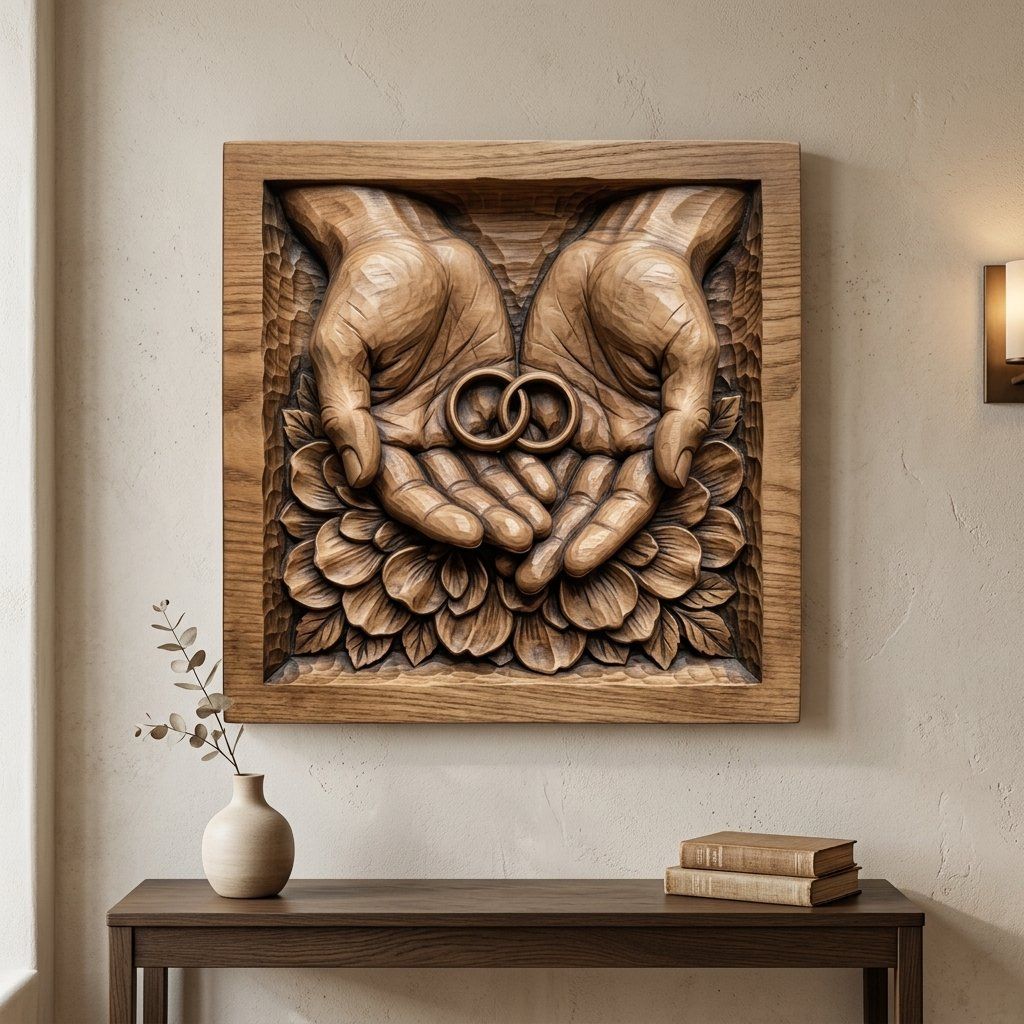 Interlocking Wedding Rings Union Hands CNC Relief STL bas-relief STL — view 14