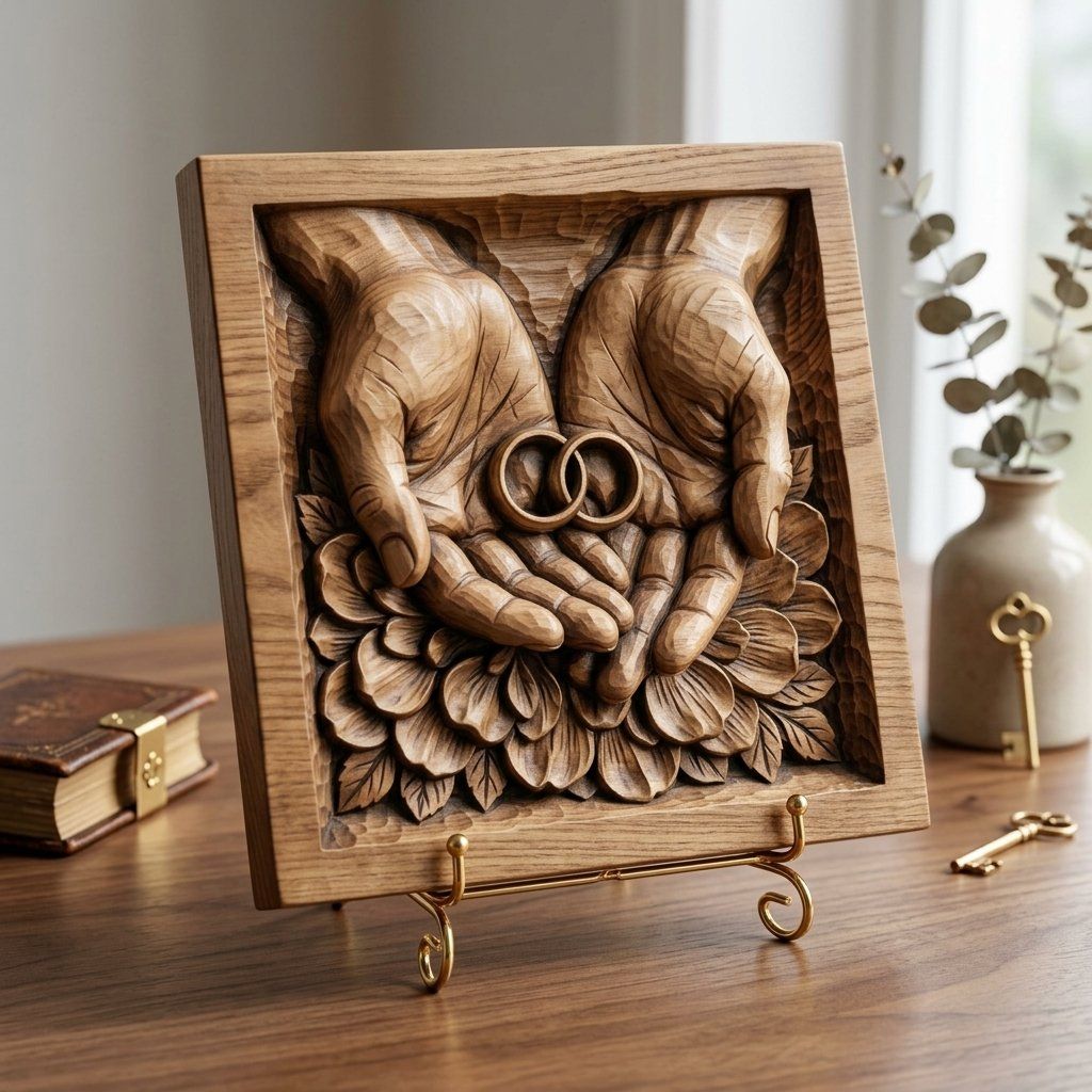 Interlocking Wedding Rings Union Hands CNC Relief STL bas-relief STL — view 15