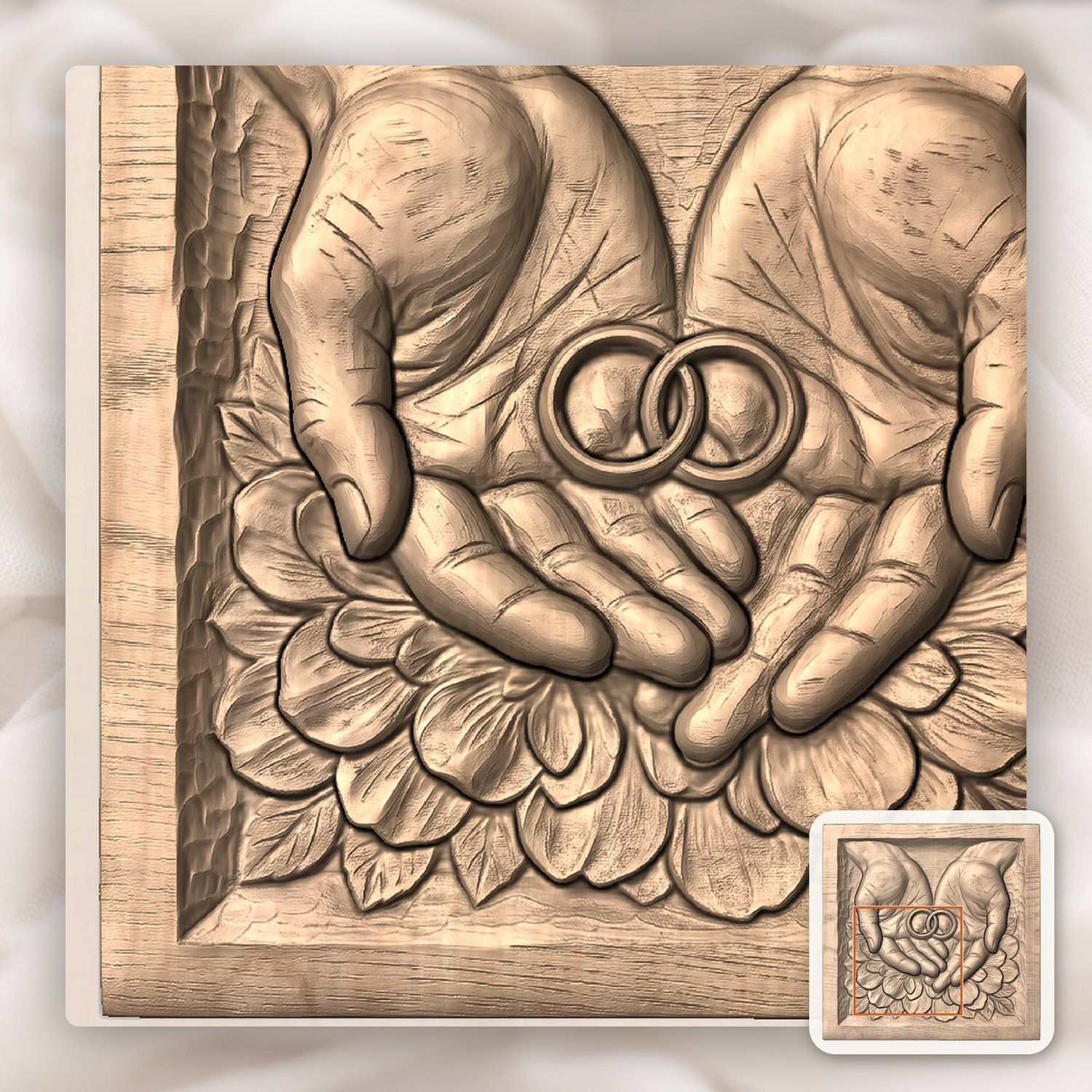 Interlocking Wedding Rings Union Hands CNC Relief STL bas-relief STL — view 6