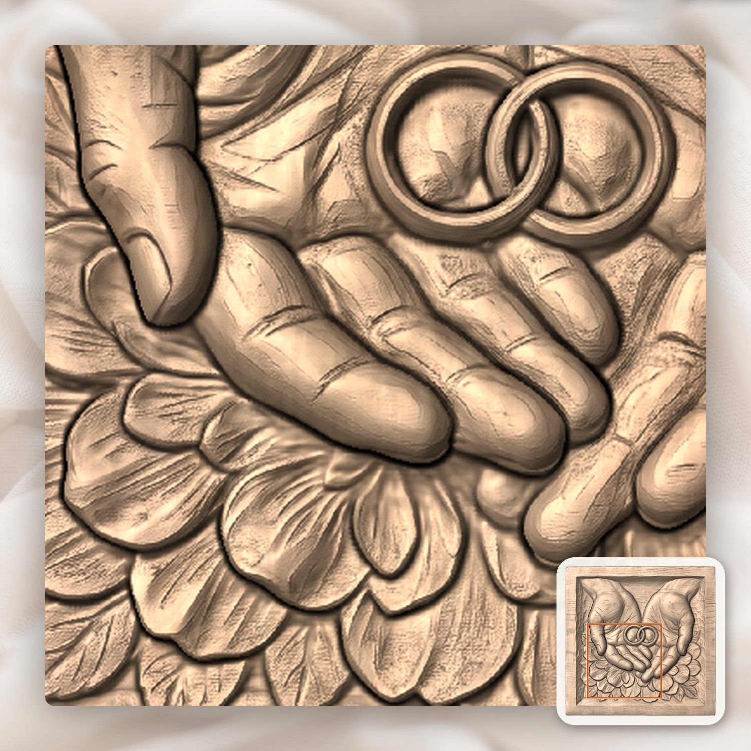 Interlocking Wedding Rings Union Hands CNC Relief STL bas-relief STL — view 7