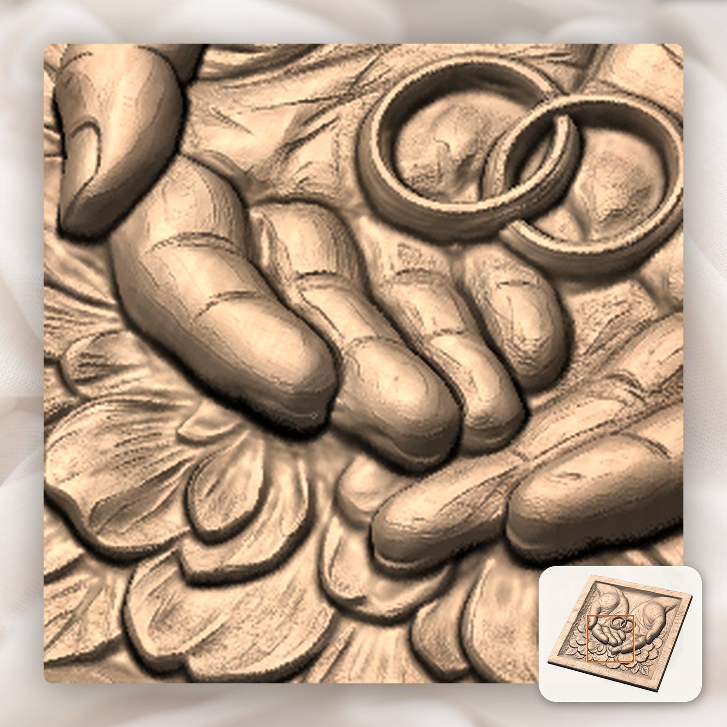 Interlocking Wedding Rings Union Hands CNC Relief STL bas-relief STL — view 9