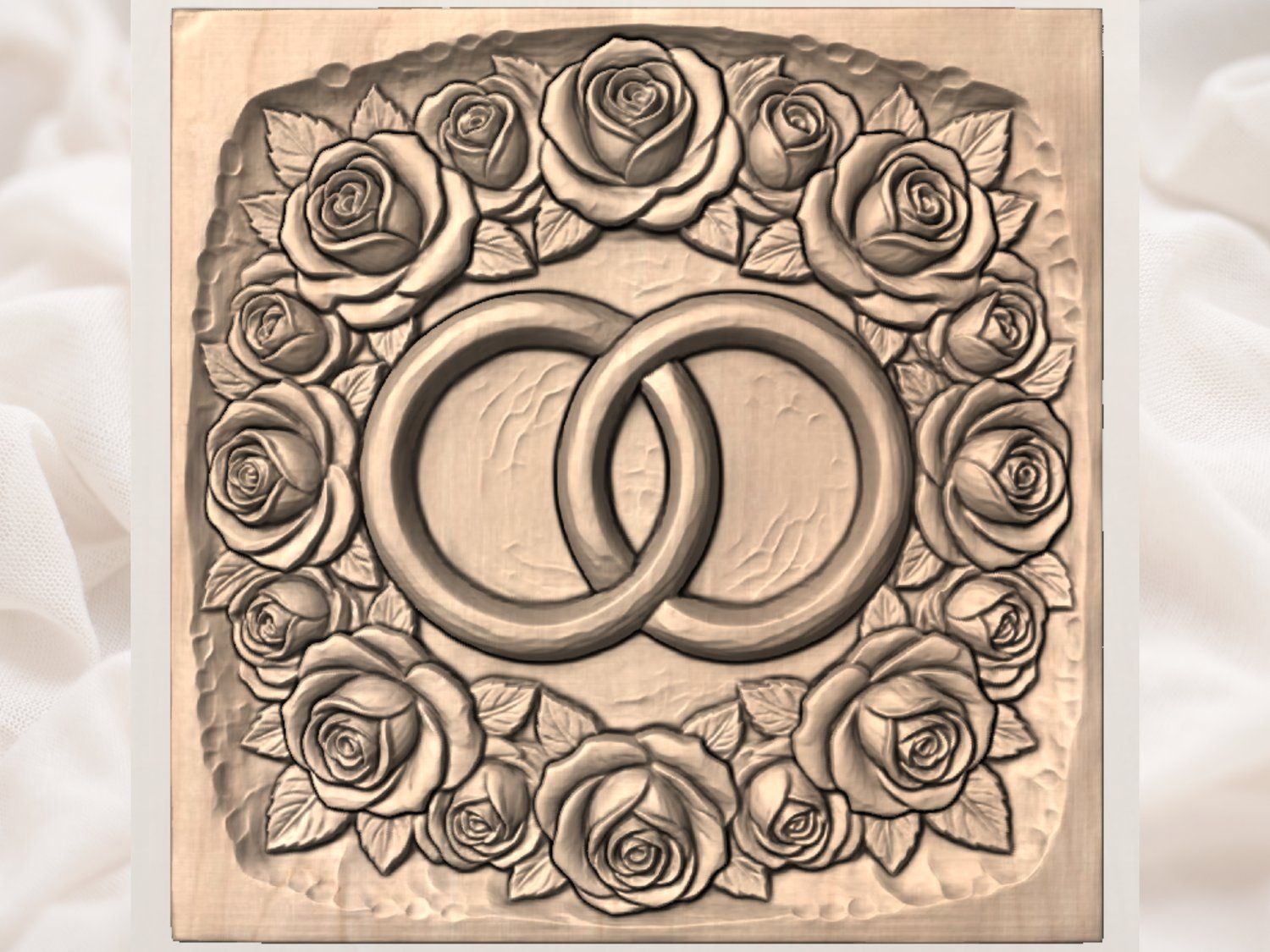 Interlocking Wedding Rings Wall Art bas-relief STL — view 2