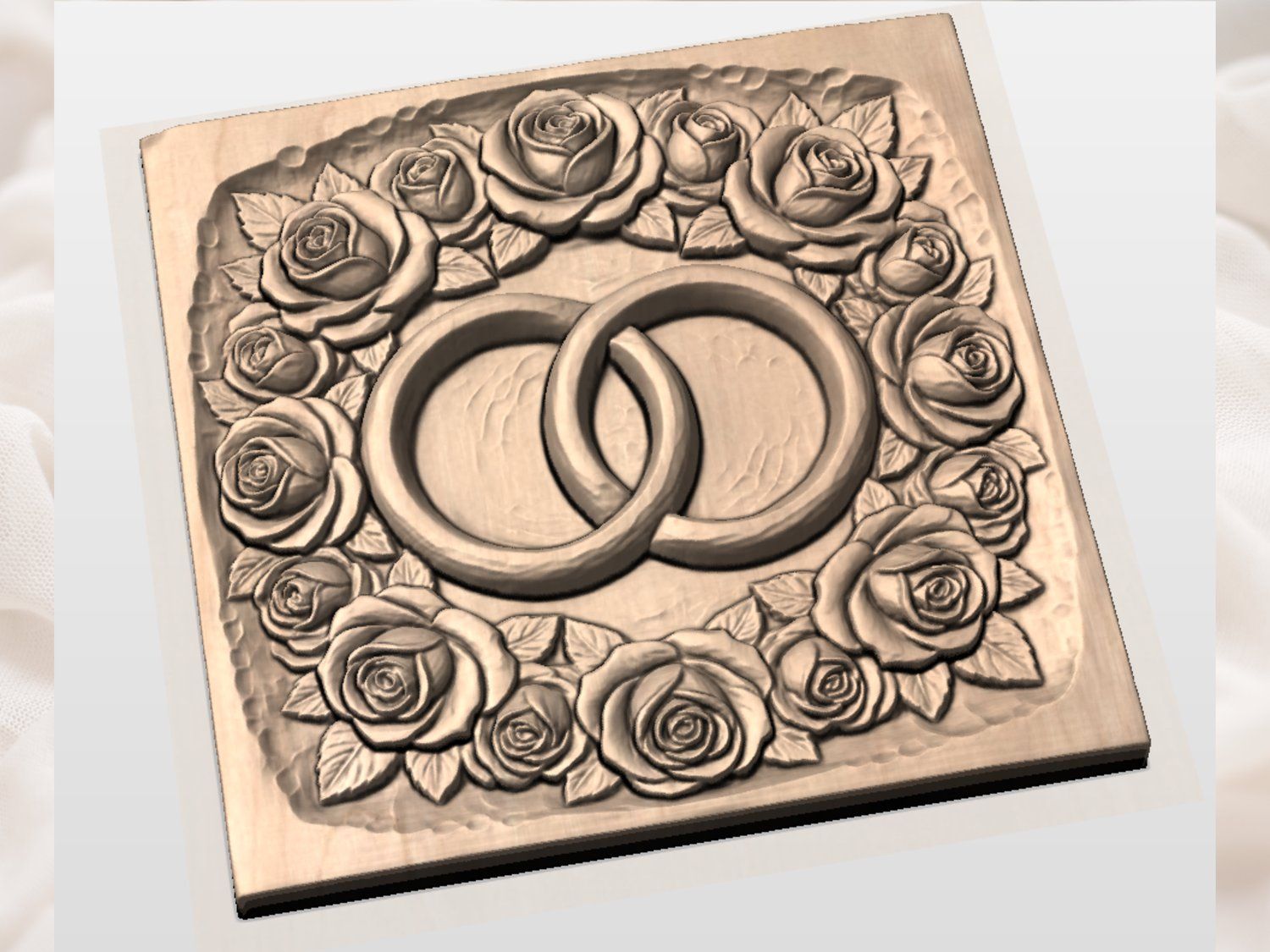 Interlocking Wedding Rings Wall Art bas-relief STL — view 3