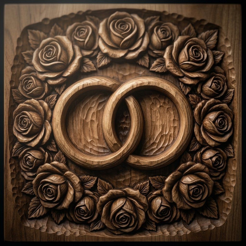 Interlocking Wedding Rings Wall Art bas-relief STL — view 4