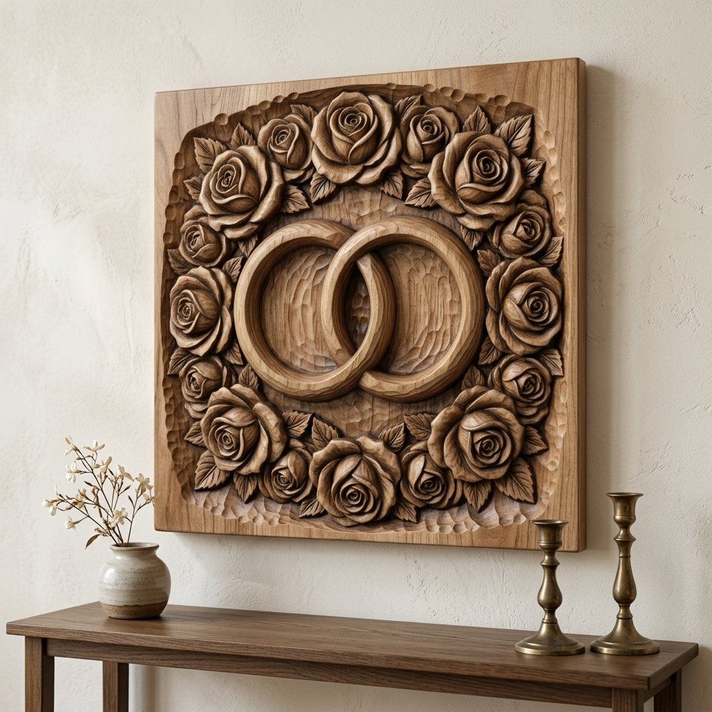 Interlocking Wedding Rings Wall Art bas-relief STL — view 5