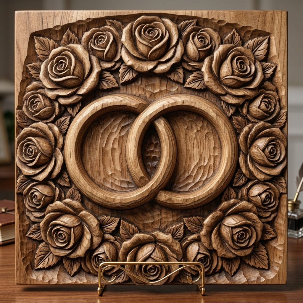 Interlocking Wedding Rings Wall Art bas-relief STL — view 6
