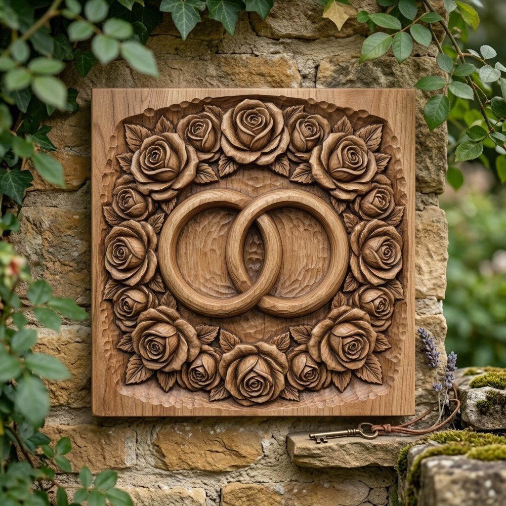 Interlocking Wedding Rings Wall Art bas-relief STL — view 7