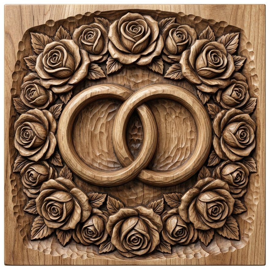 Interlocking Wedding Rings Wall Art bas-relief STL — view 9