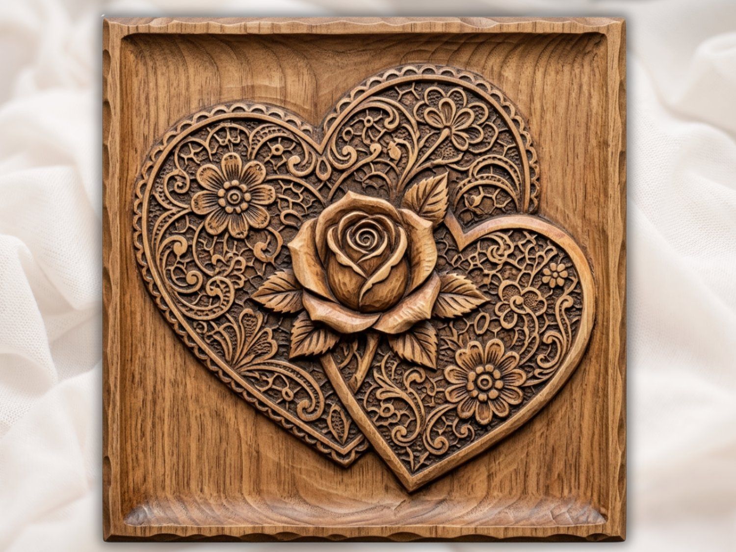 Intertwined Hearts Floral Rose CNC Relief STL bas-relief STL — view 2