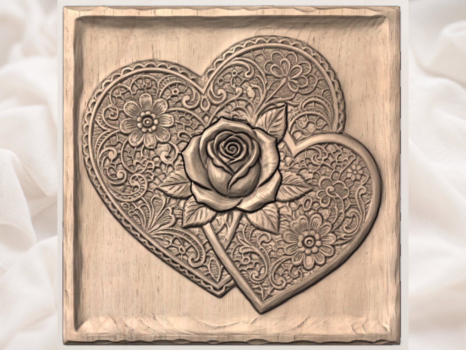 Intertwined Hearts Floral Rose CNC Relief STL bas-relief STL — view 3