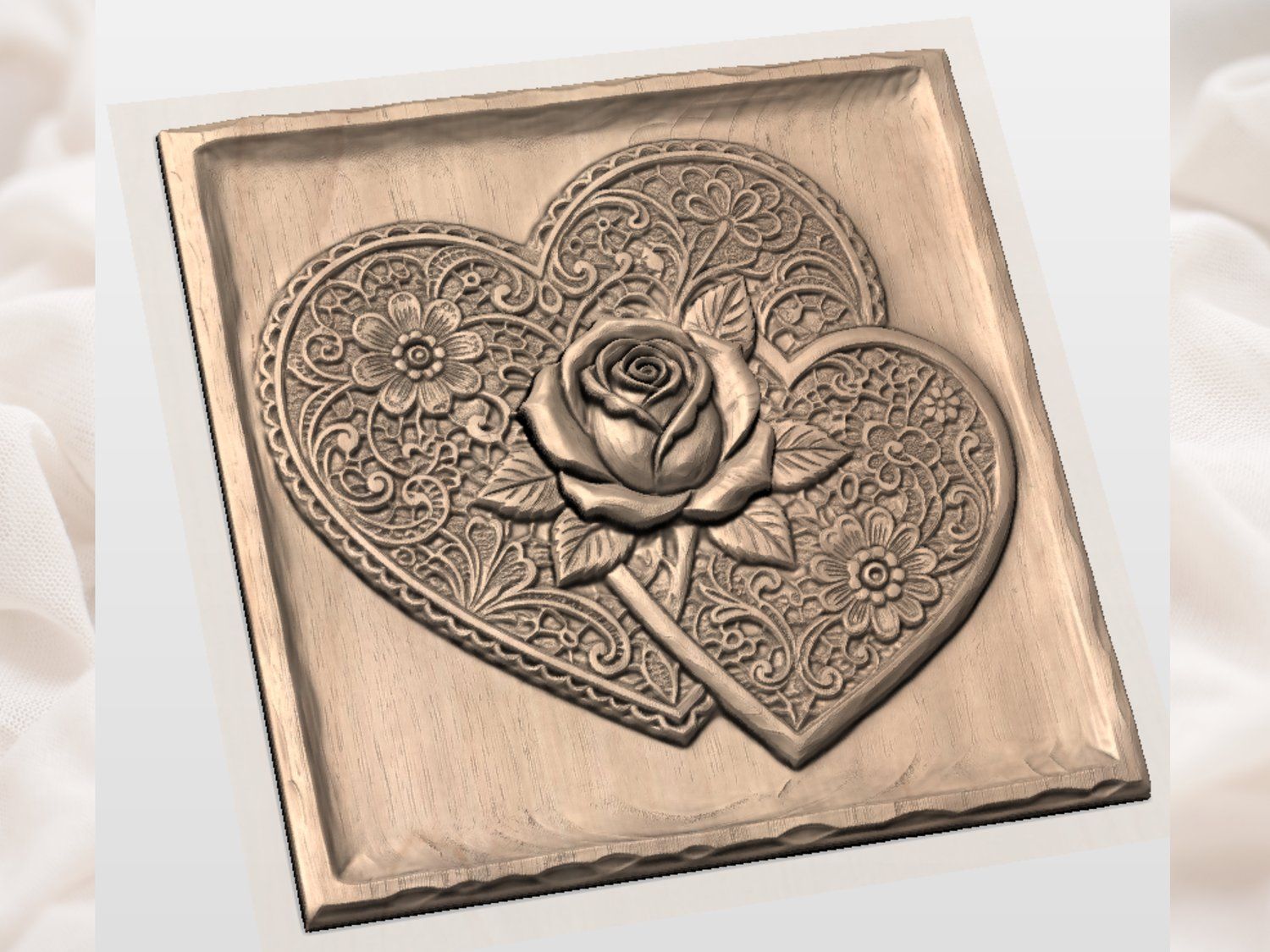 Intertwined Hearts Floral Rose CNC Relief STL bas-relief STL — view 4