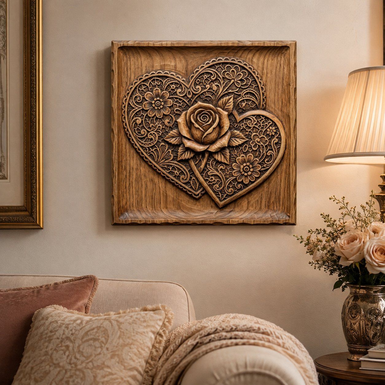 Intertwined Hearts Floral Rose CNC Relief STL bas-relief STL — view 6