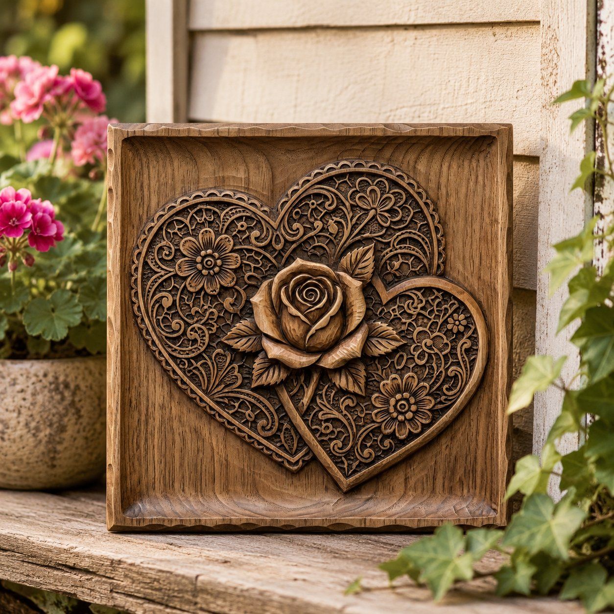 Intertwined Hearts Floral Rose CNC Relief STL bas-relief STL — view 8