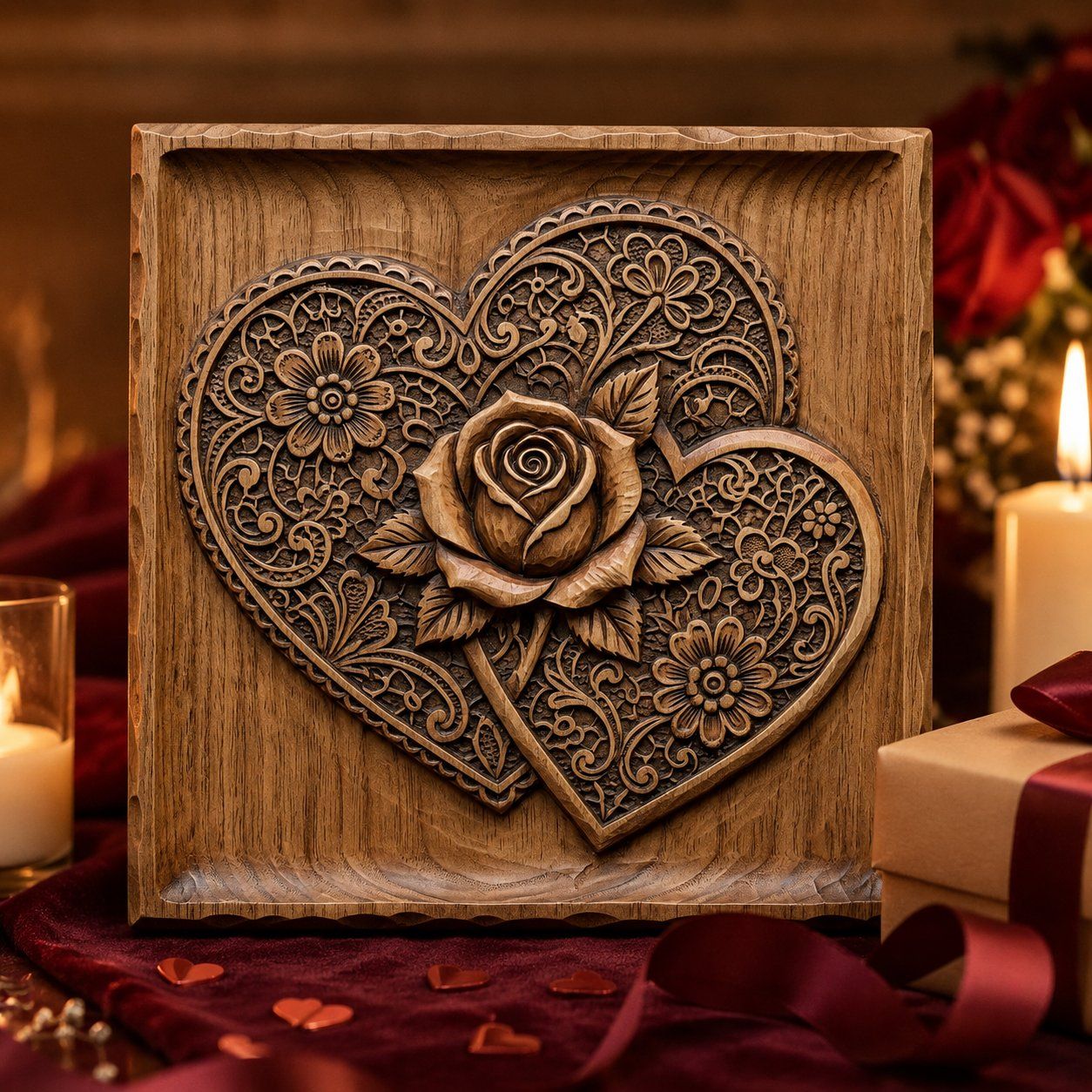 Intertwined Hearts Floral Rose CNC Relief STL bas-relief STL — view 9